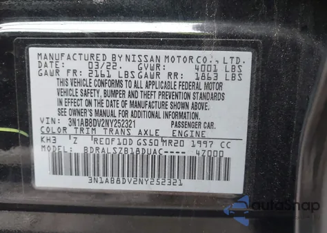 2022 Nissan Sentra Sr Xtronic Cvt из США, поврежденный, VIN 3N1AB8DV2NY252321